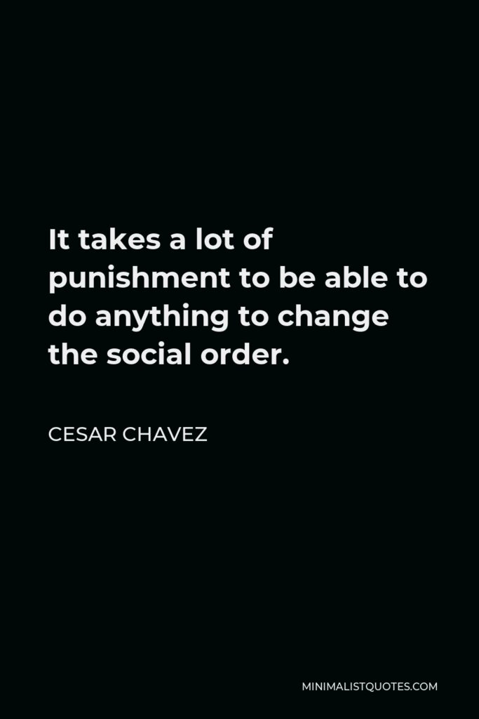 Cesar Chavez Quote - It takes a lot of punishment to be able to do anything to change the social order.