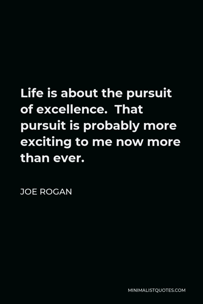 Joe Rogan Quote - Life is about the pursuit of excellence. That pursuit is probably more exciting to me now more than ever.