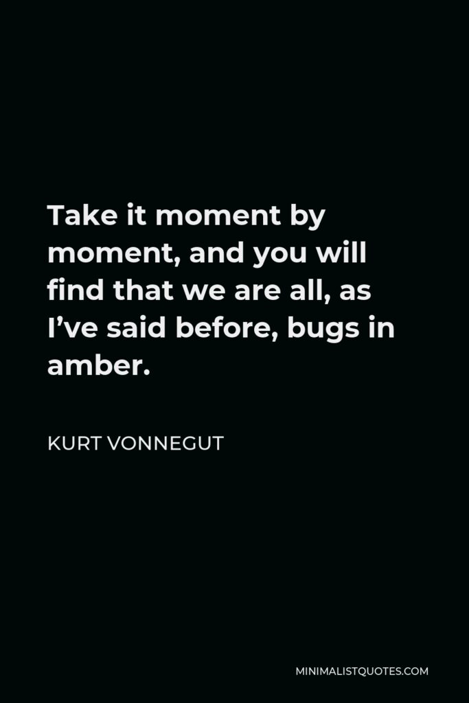 Kurt Vonnegut Quote - Take it moment by moment, and you will find that we are all, as I’ve said before, bugs in amber.