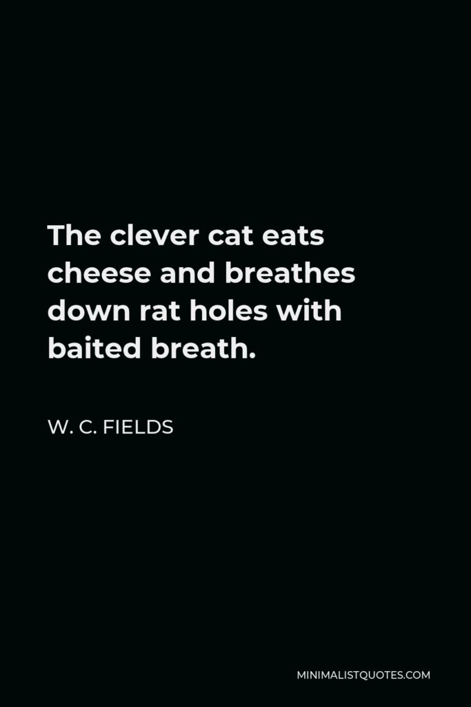 W. C. Fields Quote - The clever cat eats cheese and breathes down rat holes with baited breath.