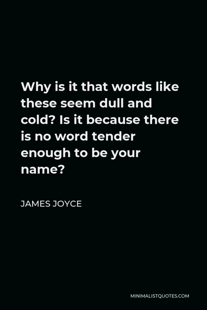 James Joyce Quote - Why is it that words like these seem dull and cold? Is it because there is no word tender enough to be your name?