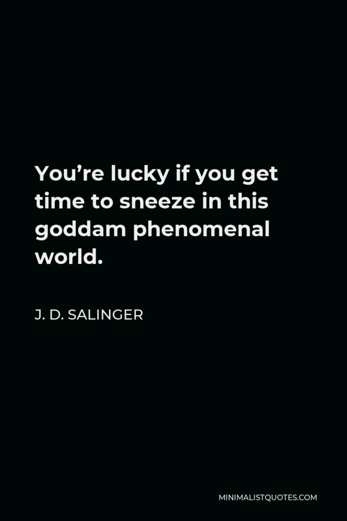 J. D. Salinger Quote - You’re lucky if you get time to sneeze in this goddam phenomenal world.