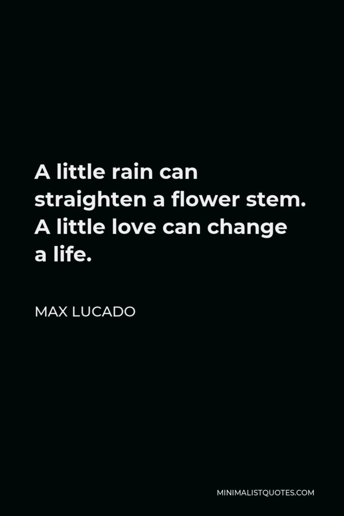 Max Lucado Quote - A little rain can straighten a flower stem. A little love can change a life.