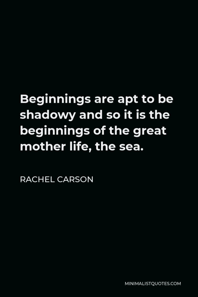 Rachel Carson Quote - Beginnings are apt to be shadowy and so it is the beginnings of the great mother life, the sea.