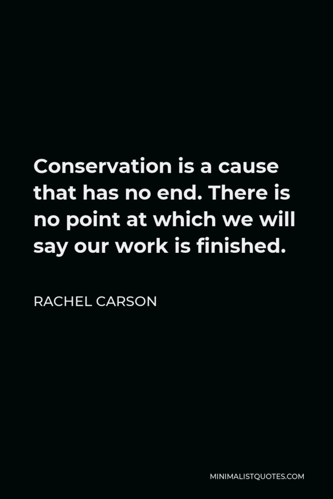 Rachel Carson Quote - Conservation is a cause that has no end. There is no point at which we will say our work is finished.