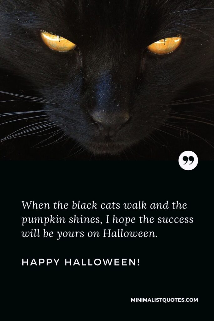 Happy Halloween sayings: When the black cats walk and the pumpkin shines, I hope the success will be yours on Halloween. Happy Halloween!