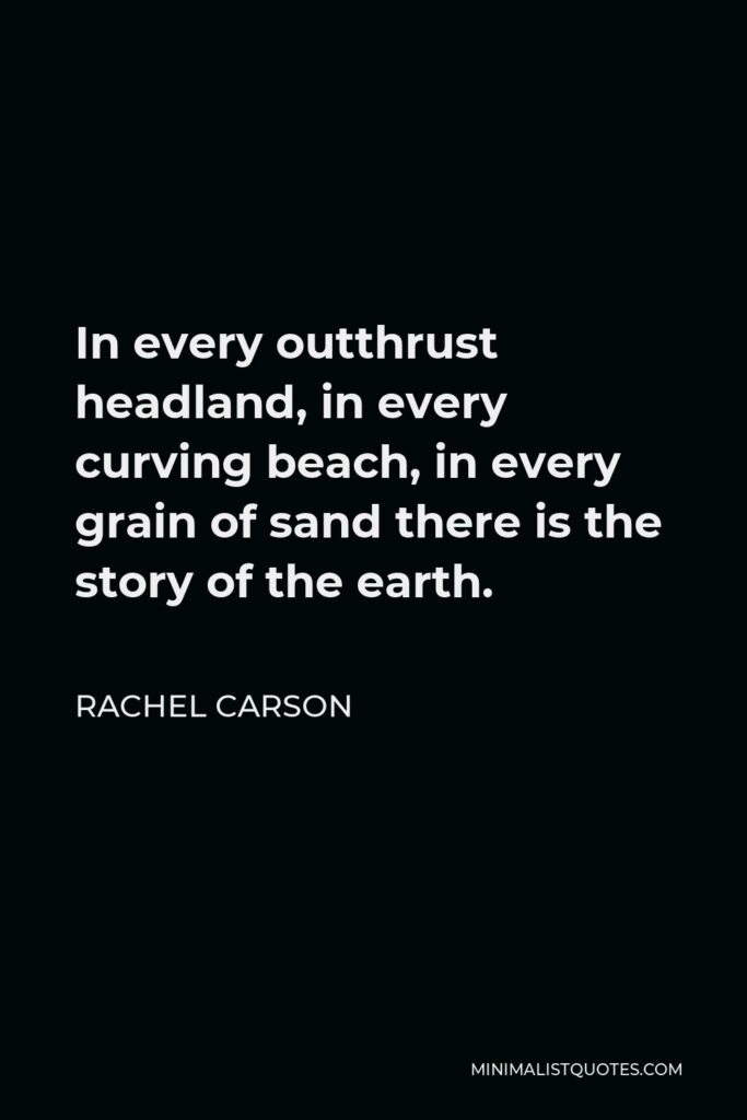 Rachel Carson Quote - In every outthrust headland, in every curving beach, in every grain of sand there is the story of the earth.
