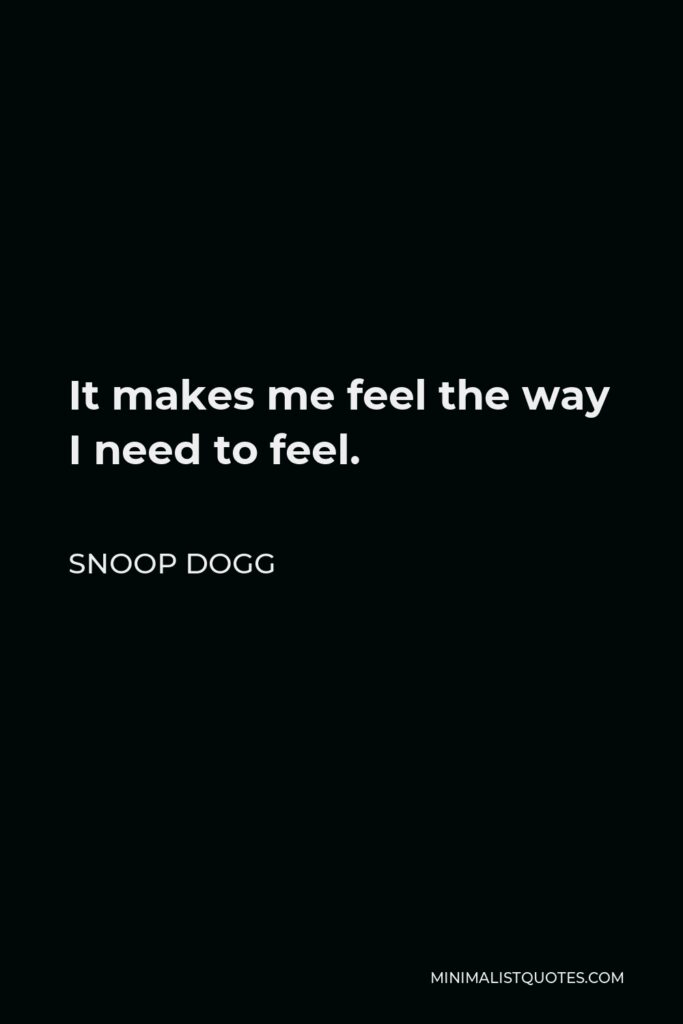 Snoop Dogg Quote - It makes me feel the way I need to feel.