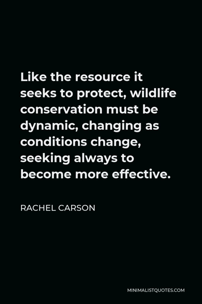 Rachel Carson Quote - Like the resource it seeks to protect, wildlife conservation must be dynamic, changing as conditions change, seeking always to become more effective.