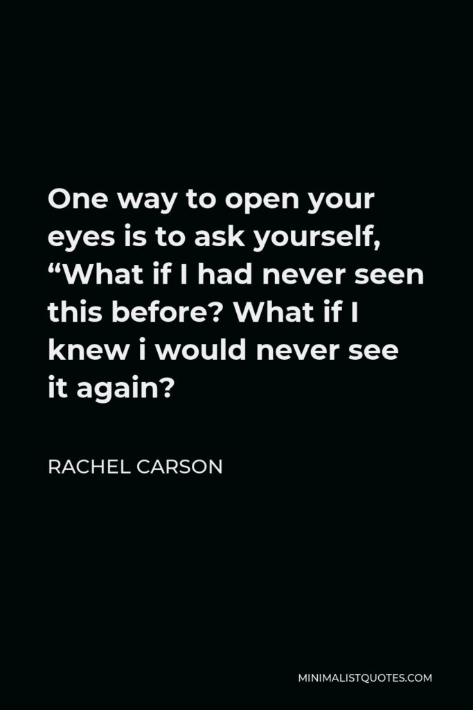 Rachel Carson Quote - One way to open your eyes is to ask yourself, “What if I had never seen this before? What if I knew i would never see it again?
