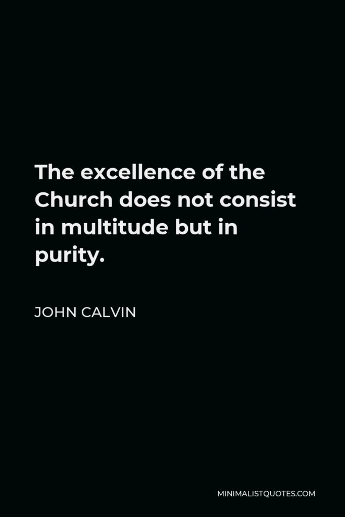 John Calvin Quote - The excellence of the Church does not consist in multitude but in purity.