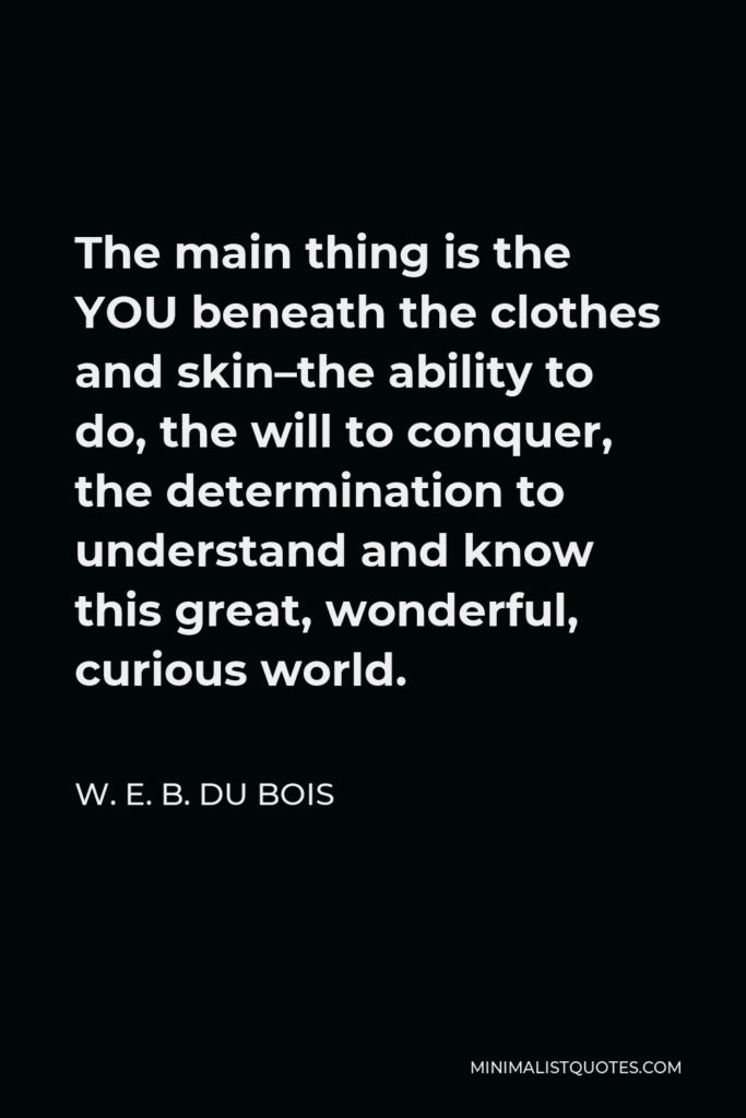 W. E. B. Du Bois Quote - The main thing is the YOU beneath the clothes and skin–the ability to do, the will to conquer, the determination to understand and know this great, wonderful, curious world.