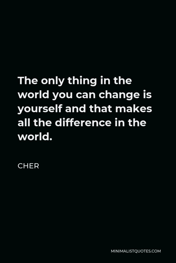 Cher Quote - The only thing in the world you can change is yourself and that makes all the difference in the world.