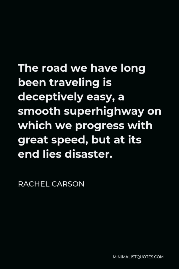 Rachel Carson Quote - The road we have long been traveling is deceptively easy, a smooth superhighway on which we progress with great speed, but at its end lies disaster.