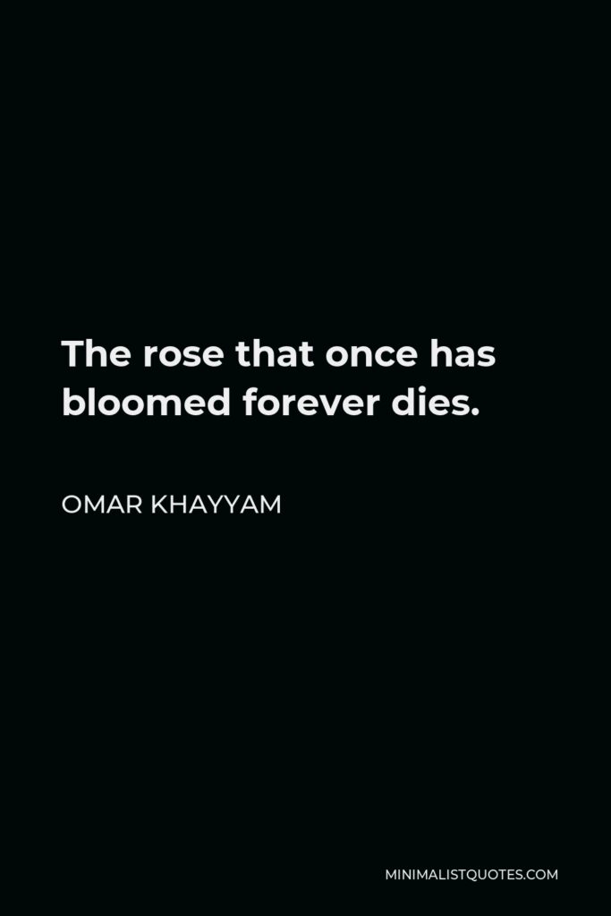 Omar Khayyam Quote - The rose that once has bloomed forever dies.