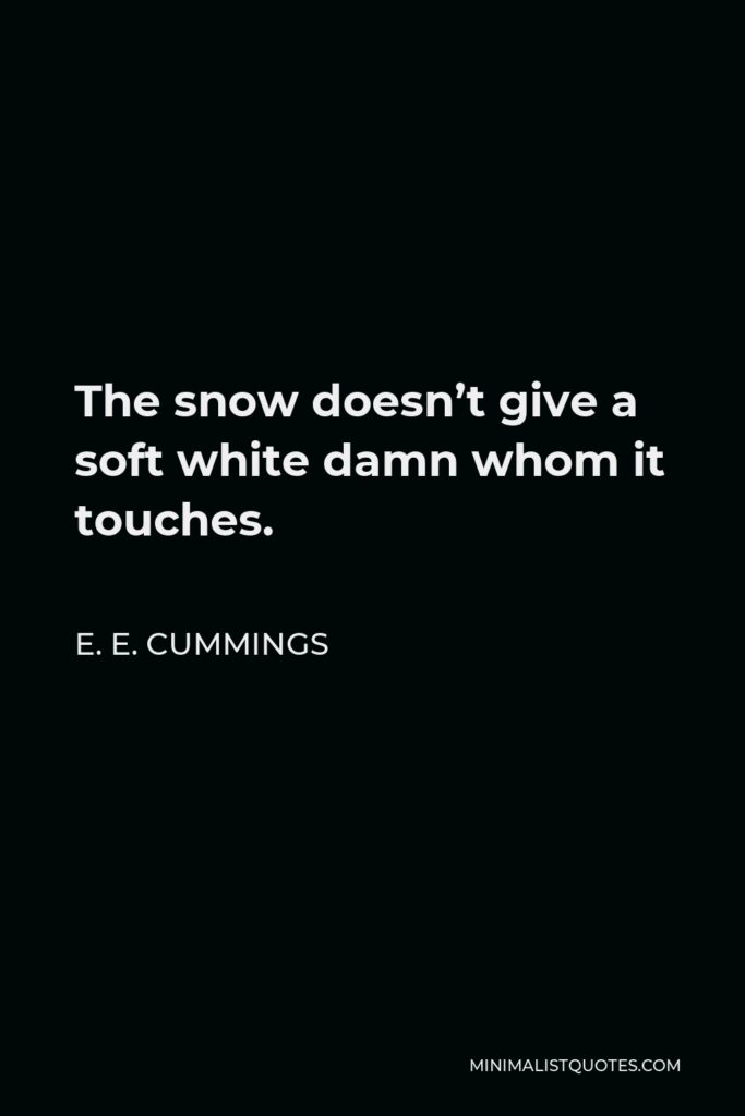 E. E. Cummings Quote - The snow doesn’t give a soft white damn whom it touches.