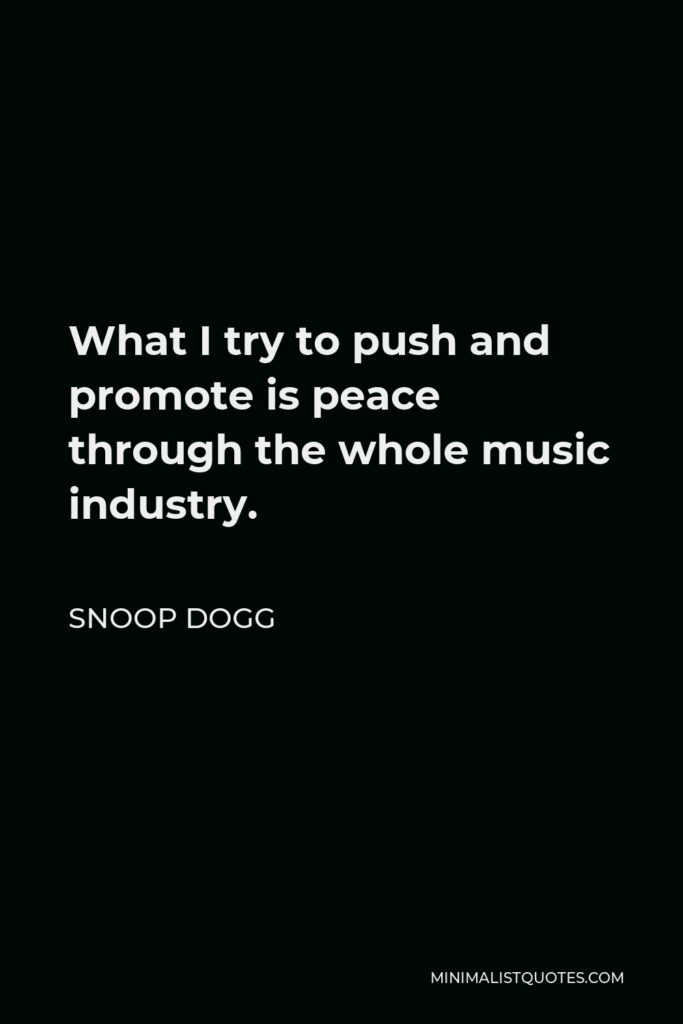 Snoop Dogg Quote - What I try to push and promote is peace through the whole music industry.