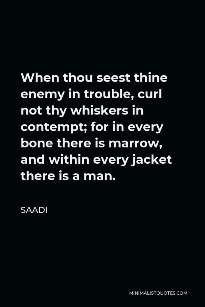 Saadi Quote - When thou seest thine enemy in trouble, curl not thy whiskers in contempt; for in every bone there is marrow, and within every jacket there is a man.
