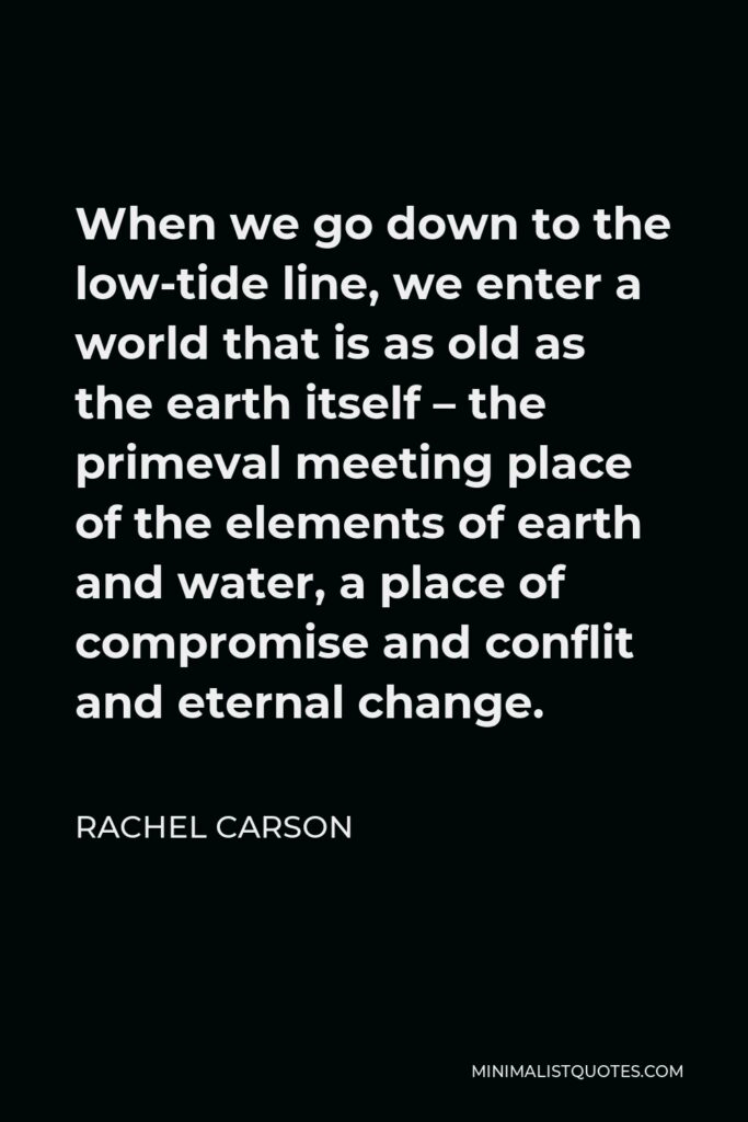 Rachel Carson Quote - When we go down to the low-tide line, we enter a world that is as old as the earth itself – the primeval meeting place of the elements of earth and water, a place of compromise and conflit and eternal change.