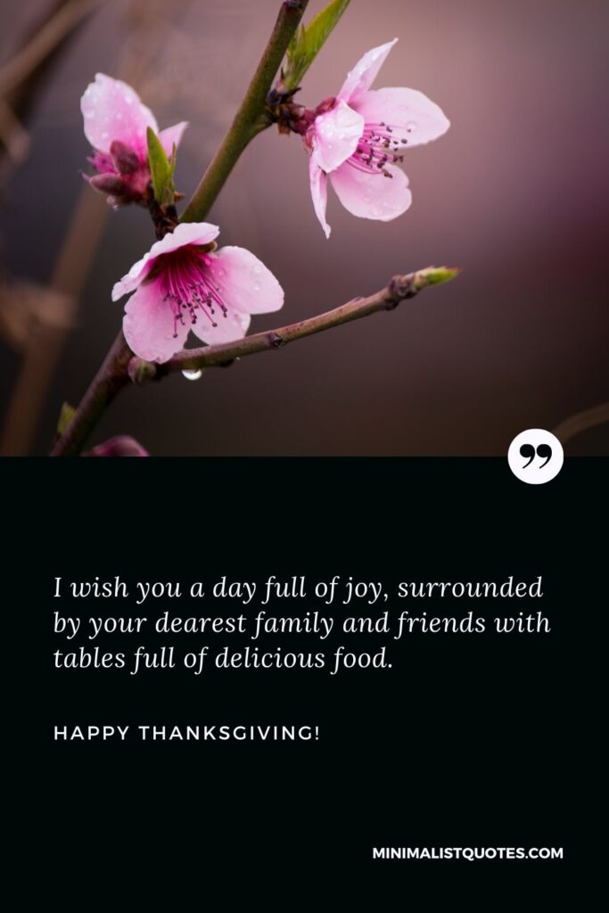 Happy Thanksgiving to you and your family: I wish you a day full of joy, surrounded by your dearest family and friends with tables full of delicious food. Happy Thanksgiving!
