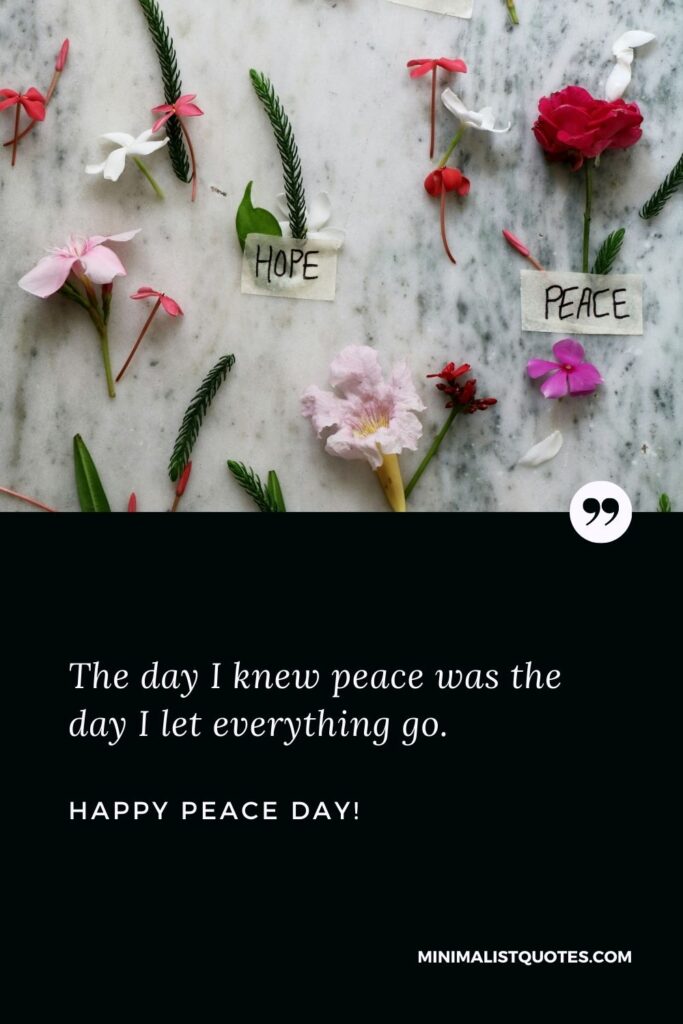 Peace Day Quotes: The day I knew peace was the day I let everything go. Happy International Day of Peace!