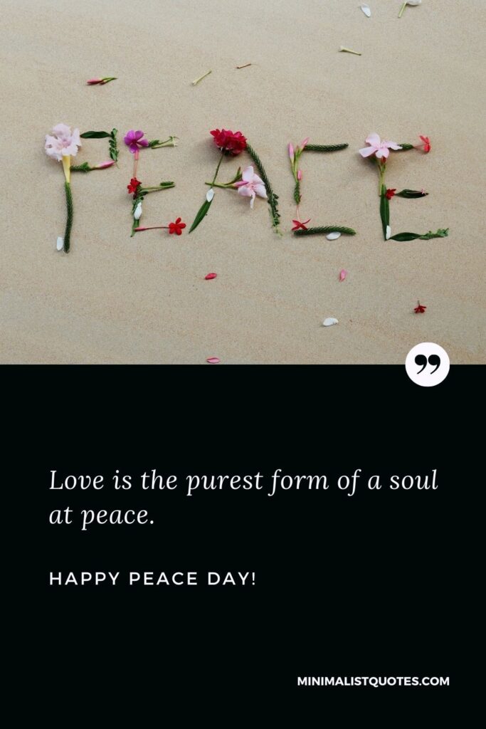 Peace Day Quotes: Love is the purest form of a soul at peace. Happy International Peace Day!