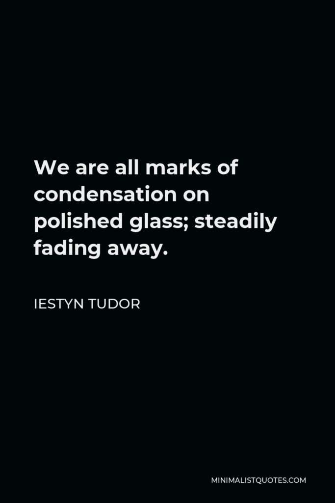 Iestyn Tudor Quote - We are all marks of condensation on polished glass; steadily fading away.
