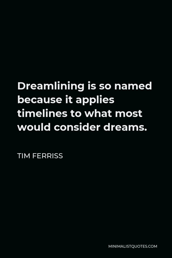 Tim Ferriss Quote - Dreamlining is so named because it applies timelines to what most would consider dreams.