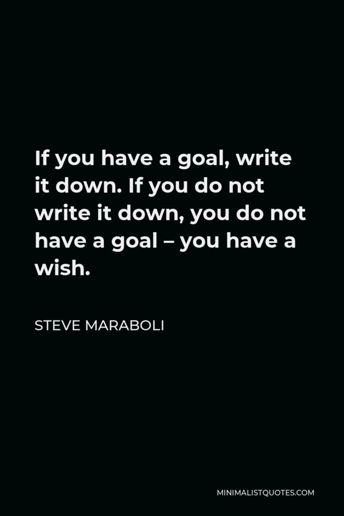 Steve Maraboli Quote - If you have a goal, write it down. If you do not write it down, you do not have a goal – you have a wish.