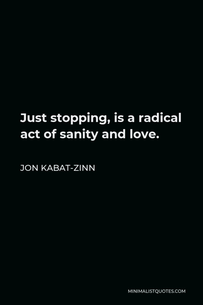 Jon Kabat-Zinn Quote - Just stopping, is a radical act of sanity and love.