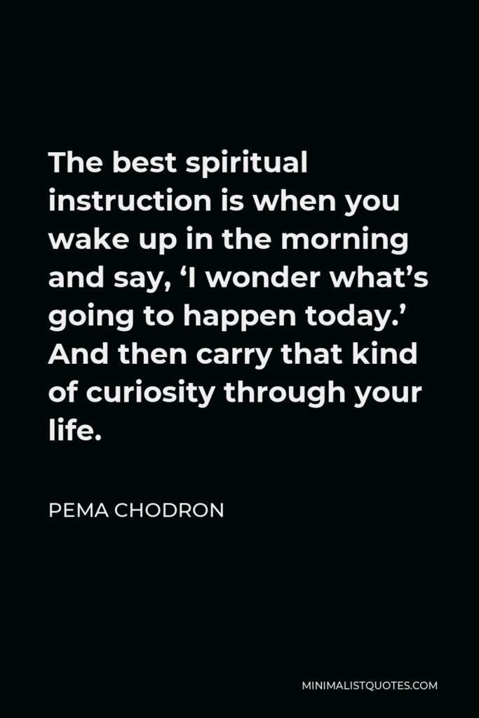 Pema Chodron Quote - The best spiritual instruction is when you wake up in the morning and say, ‘I wonder what’s going to happen today.’ And then carry that kind of curiosity through your life.