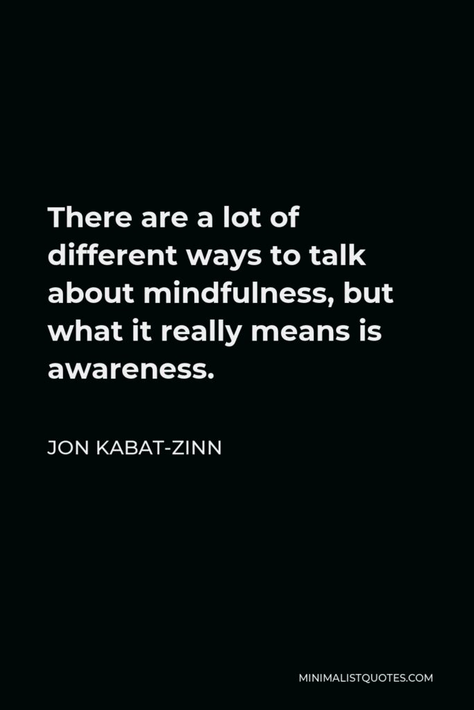 Jon Kabat-Zinn Quote - There are a lot of different ways to talk about mindfulness, but what it really means is awareness.