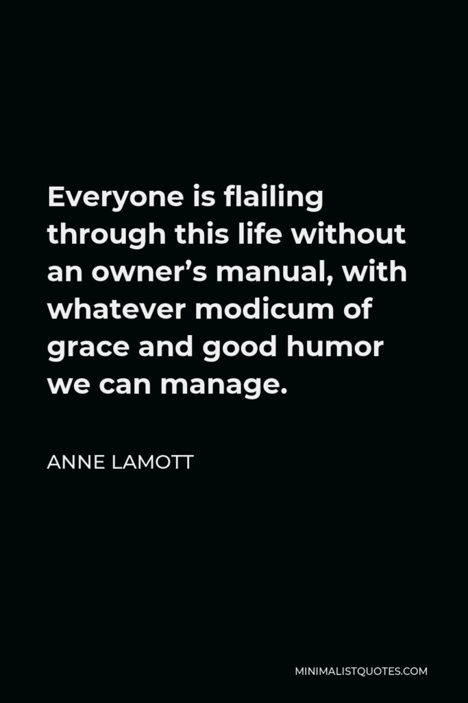 Anne Lamott Quote - Everyone is flailing through this life without an owner’s manual, with whatever modicum of grace and good humor we can manage.