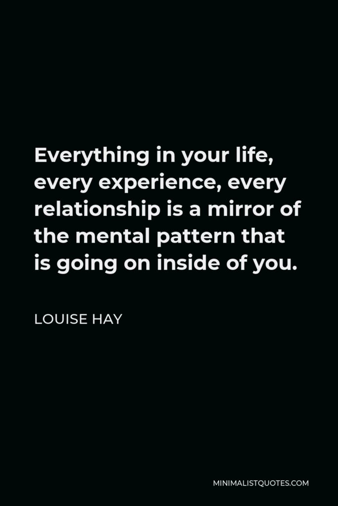 Louise Hay Quote - Everything in your life, every experience, every relationship is a mirror of the mental pattern that is going on inside of you.
