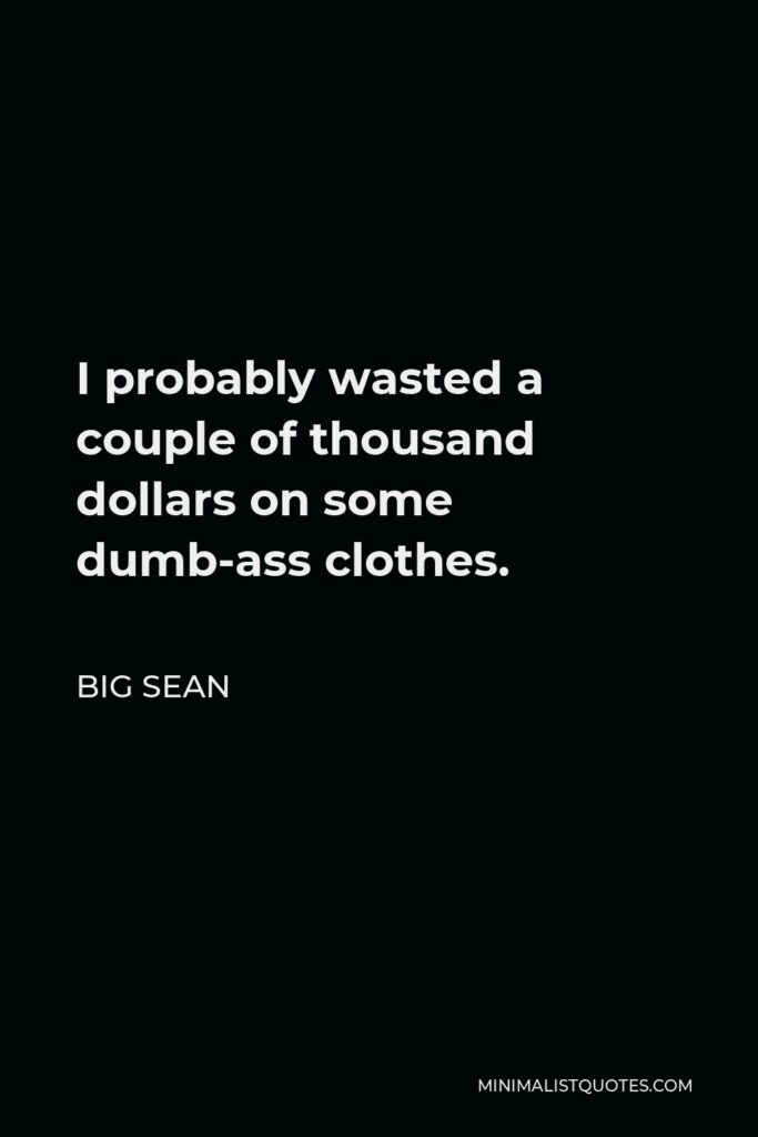 Big Sean Quote - I probably wasted a couple of thousand dollars on some dumb-ass clothes.