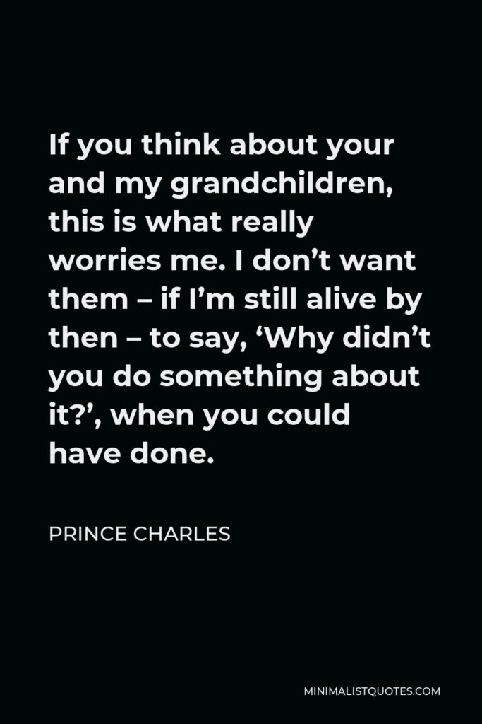 Prince Charles Quote - If you think about your and my grandchildren, this is what really worries me. I don’t want them – if I’m still alive by then – to say, ‘Why didn’t you do something about it?’, when you could have done.