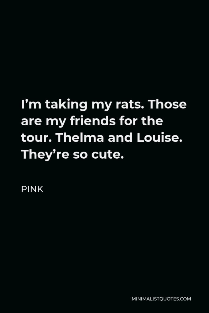 Pink Quote - I’m taking my rats. Those are my friends for the tour. Thelma and Louise. They’re so cute.