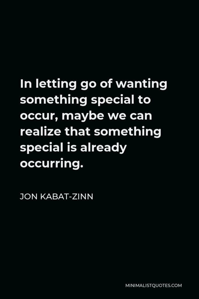 Jon Kabat-Zinn Quote - In letting go of wanting something special to occur, maybe we can realize that something special is already occurring.