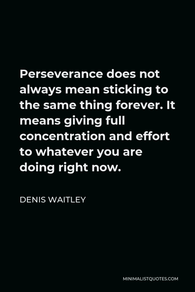 Denis Waitley Quote - Perseverance does not always mean sticking to the same thing forever. It means giving full concentration and effort to whatever you are doing right now.