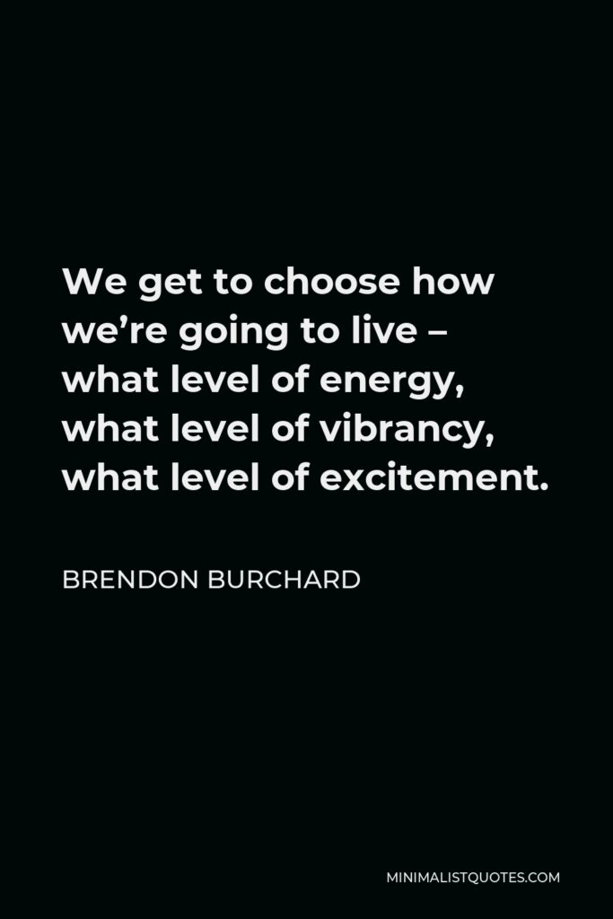 Brendon Burchard Quote - We get to choose how we’re going to live – what level of energy, what level of vibrancy, what level of excitement.