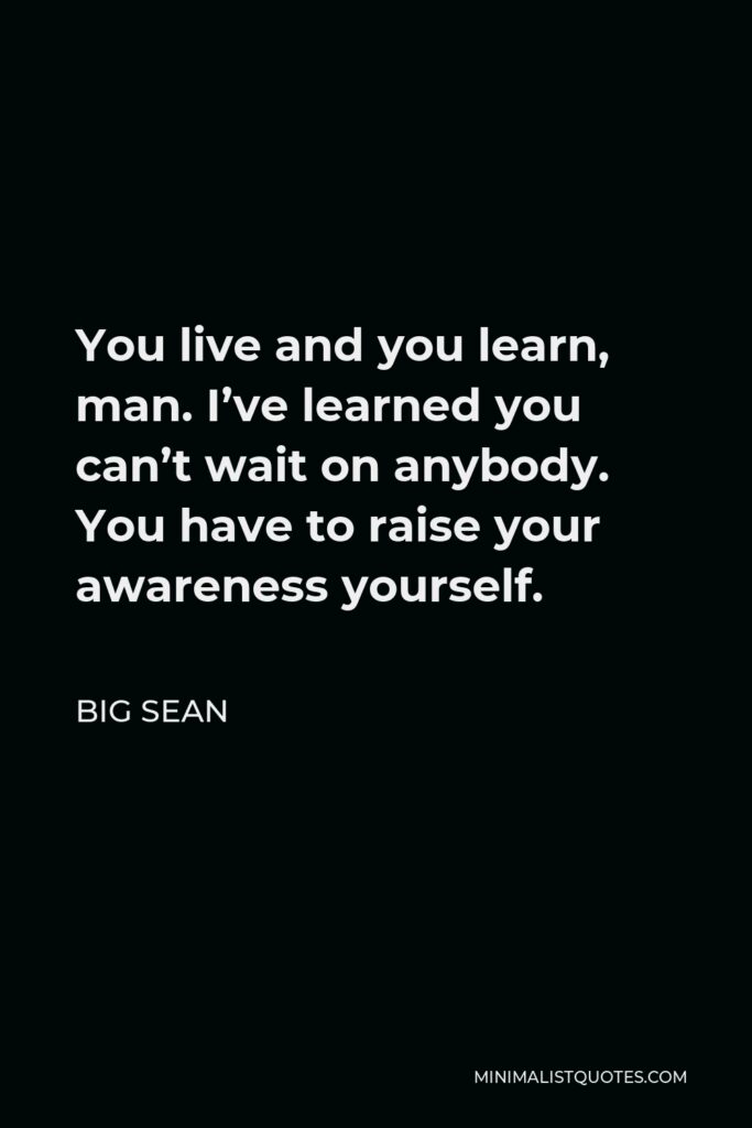 Big Sean Quote - You live and you learn, man. I’ve learned you can’t wait on anybody. You have to raise your awareness yourself.