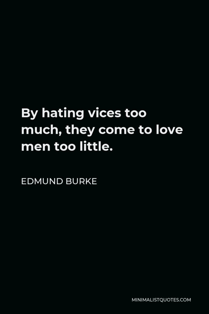 Edmund Burke Quote - By hating vices too much, they come to love men too little.