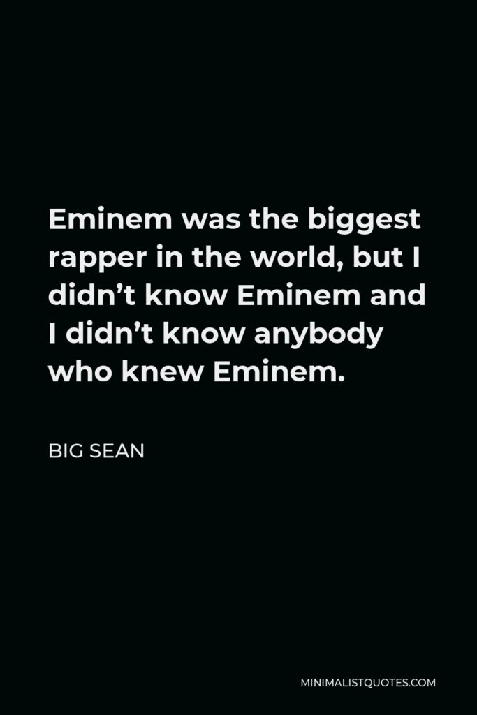 Big Sean Quote - Eminem was the biggest rapper in the world, but I didn’t know Eminem and I didn’t know anybody who knew Eminem.