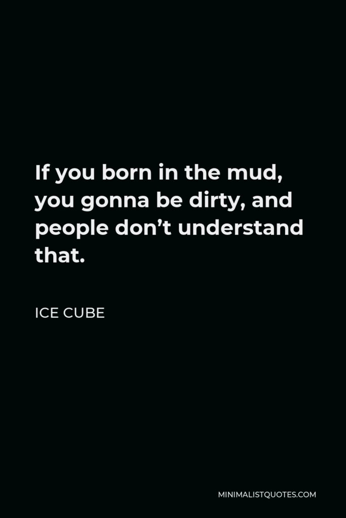 Ice Cube Quote - If you born in the mud, you gonna be dirty, and people don’t understand that.