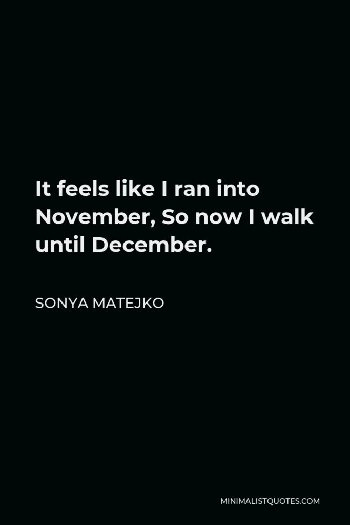 Sonya Matejko Quote - It feels like I ran into November, So now I walk until December.