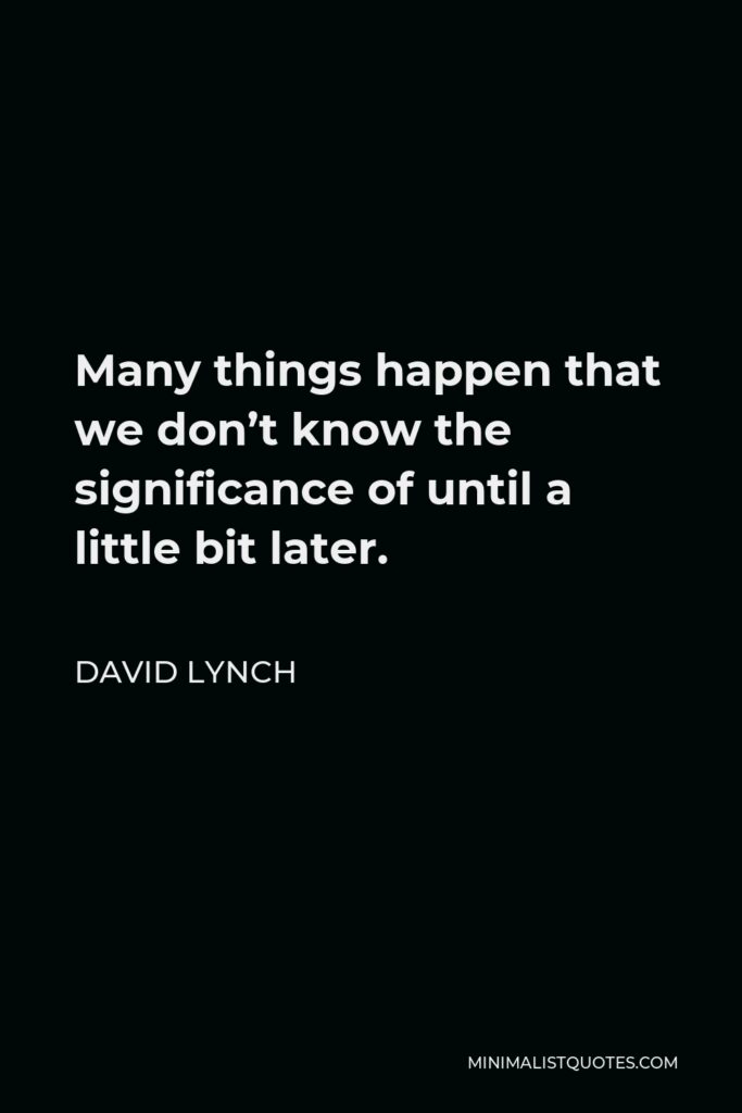 David Lynch Quote - Many things happen that we don’t know the significance of until a little bit later.