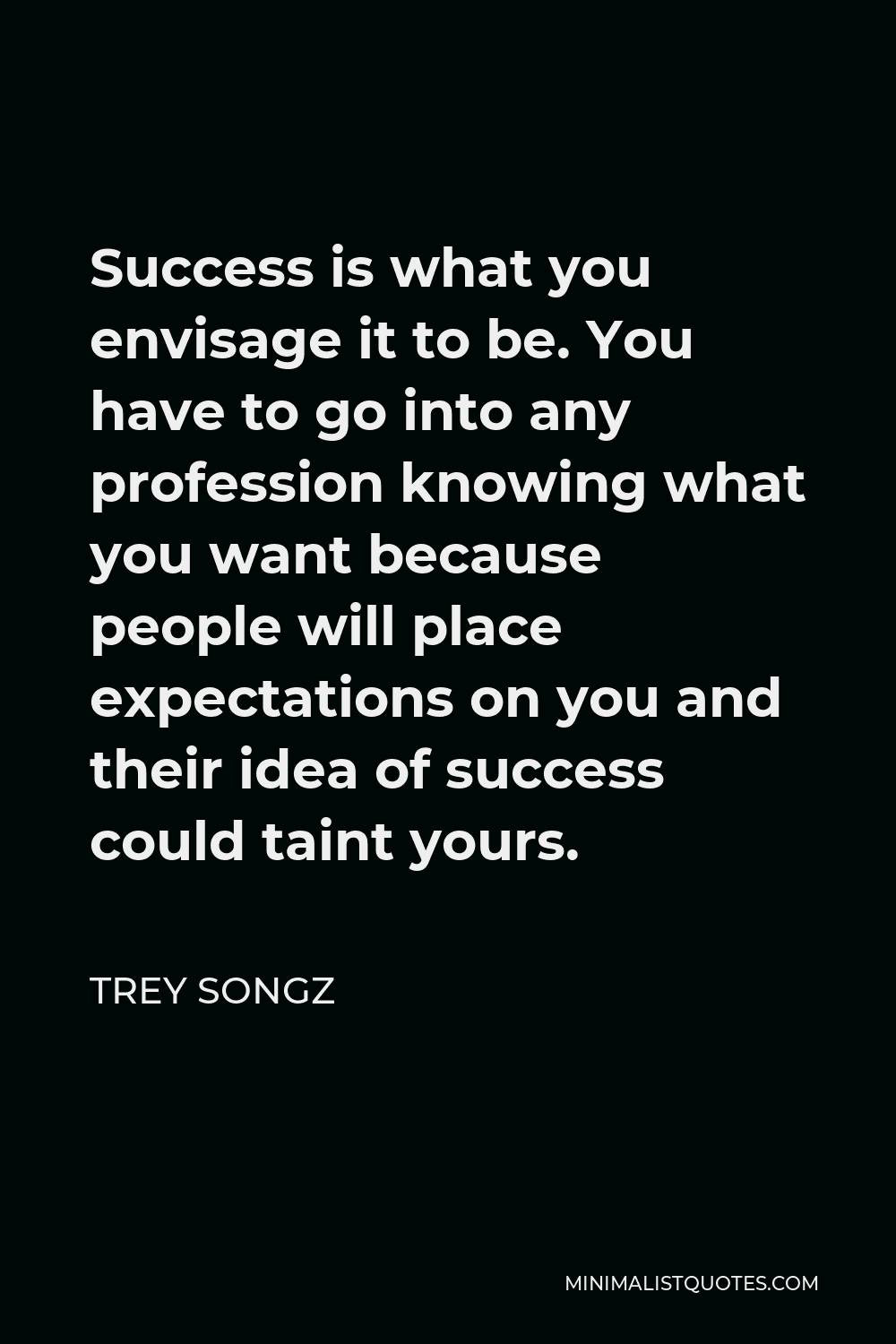 Trey Songz Quote - Success is what you envisage it to be. You have to go into any profession knowing what you want because people will place expectations on you and their idea of success could taint yours.