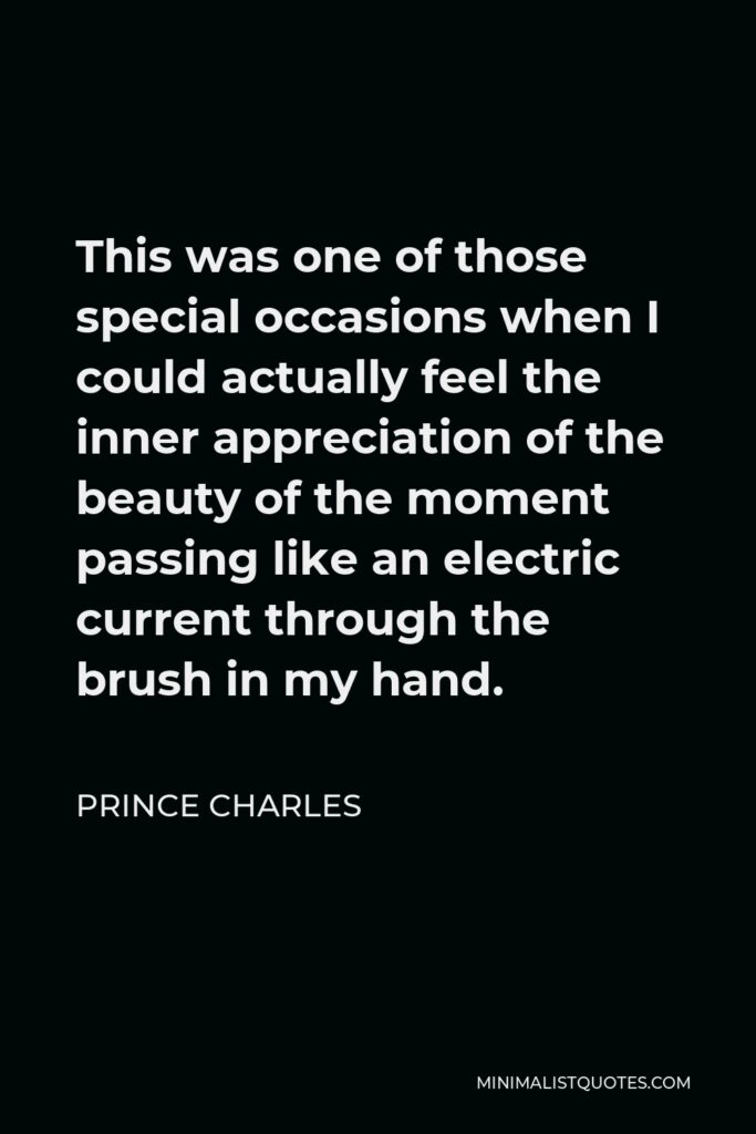 Prince Charles Quote - This was one of those special occasions when I could actually feel the inner appreciation of the beauty of the moment passing like an electric current through the brush in my hand.
