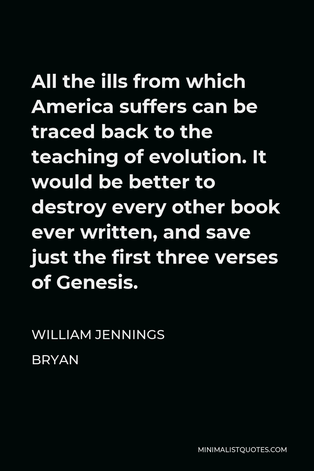 William Jennings Bryan Quote - All the ills from which America suffers can be traced to the teaching of evolution.