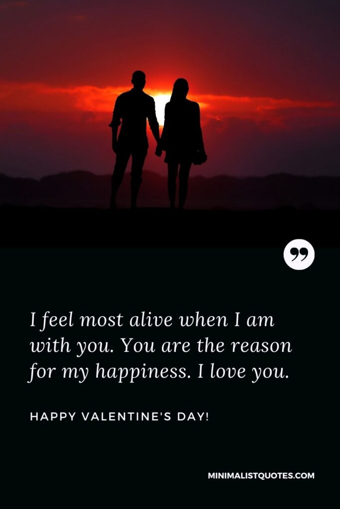 Best wishes for valentine's day: I feel most alive when I am with you. You are the reason for my happiness. I love you. Happy Valentines Day!